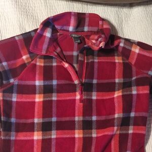 Eddie Bauer Red Plaid Quarter-Zip Sweatshirt